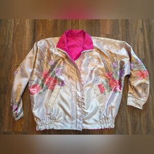 Floral/Pink Reversible Satin Women's Bomber Jacket